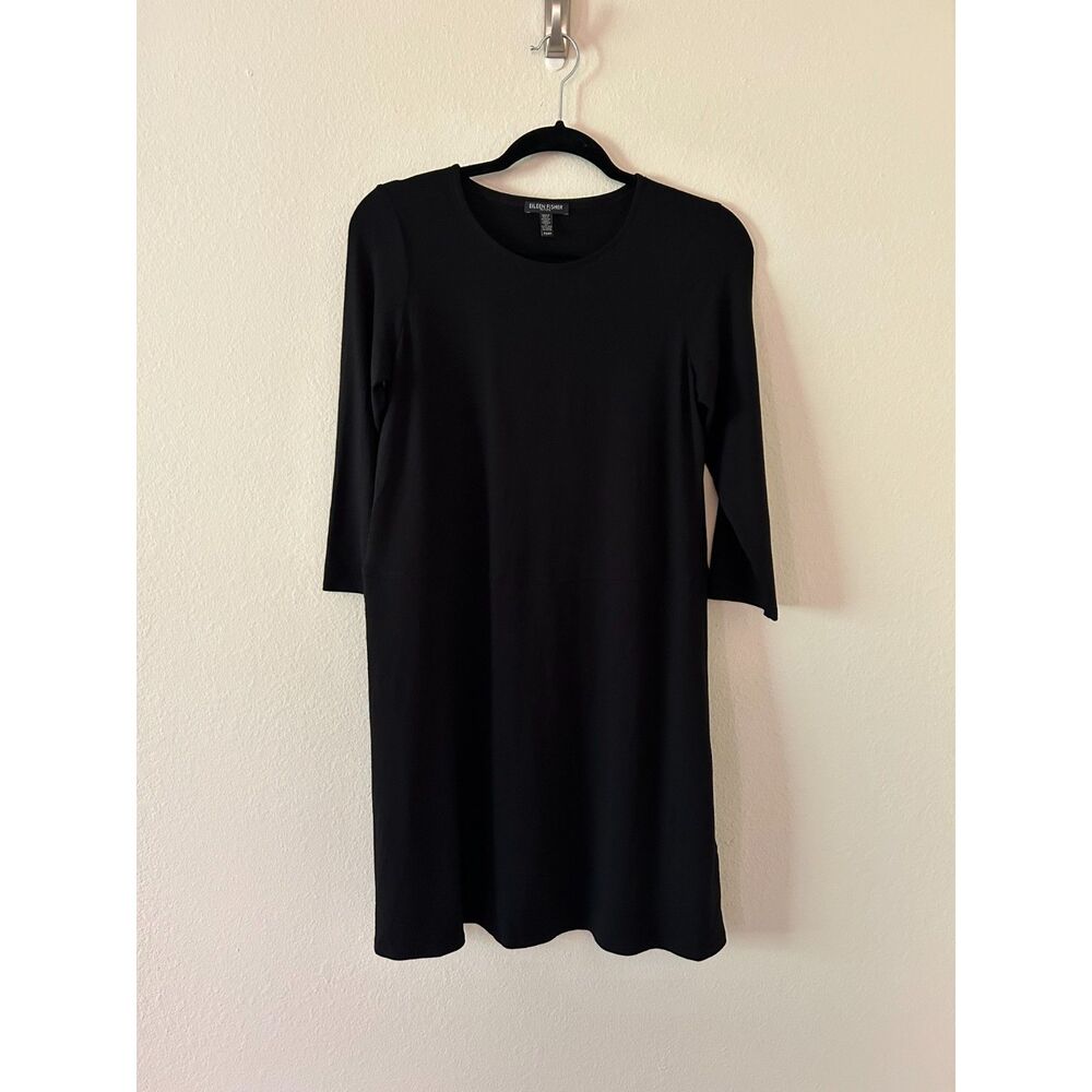 Eileen Fisher‎ Petite Small Stretchy Comfortable Black Long Sleeved Dress